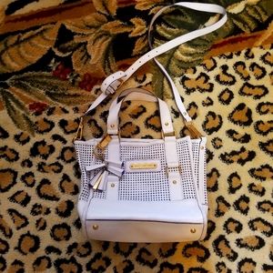 Juicy Couture Wh leather crossbody purse gold hardware purple lining.